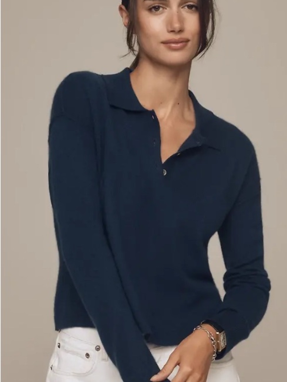 NWT Anthropologie Pilcro Jensen 100% Cashmere Crop Polo Sweater